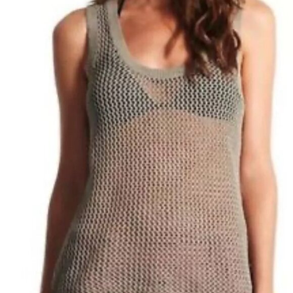 Derek Lam Open Stitch Army Green Wet Sand Crochet Tank Top Size L‎ - Picture 1 of 7